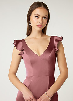 Azazie Vero Bridesmaid Dresses Amethyst Sheath Ruched Stretch Satin Dress image6