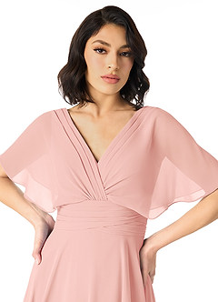 Azazie Pamela Bridesmaid Dresses Rosette A-Line V-Neck Pleated Chiffon Dress image4