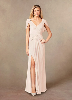 Azazie Luisa Mother of the Bride Dresses Blushing Pink Mermaid V-Neck Pleated Mesh Dress image5