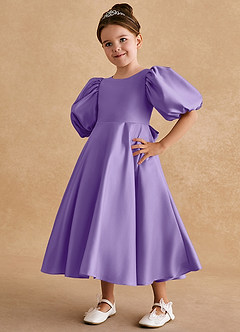 Azazie Sugarplum vestidos de niña de las flores Vestido de Tahití de Satin Mate de Corte En A con Con mangas image4