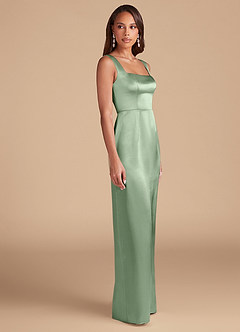 Azazie Flori Bridesmaid Dresses Matcha Sheath Side Slit Metallic Satin Dress image5