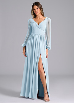 Azazie Zeya Bridesmaid Dresses Sky Blue A-Line Long Sleeve Chiffon Dress image4