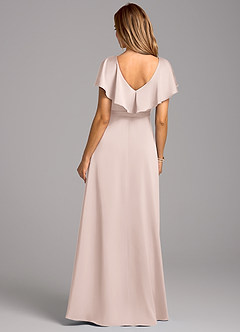 Azazie Lainey Bridesmaid Dresses Blushing Pink A-Line with Pockets Stretch Satin Dress image2
