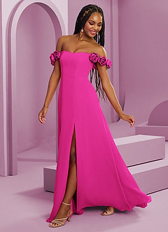 Barbie ♥ Azazie Bridesmaid Dresses Barbie Pink A-Line Off the Shoulder Chiffon Convertible Dress image10