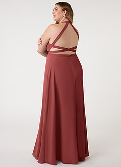 Azazie Clarice Bridesmaid Dresses Terracotta A-Line Halter Chiffon Dress image12