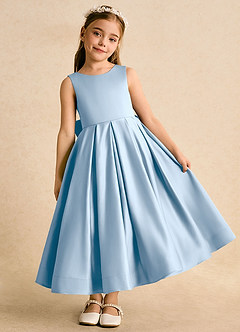 Azazie Cailee Flower Girl Dresses Powder Blue Ball-Gown Pleated Matte Satin Dress image2