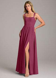 Azazie Rosaline Bridesmaid Dresses Mulberry A-Line Side Slit Chiffon Dress image3