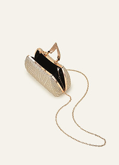 front Crystal Embellished Clutch Bag with Dual Detachable Chain Straps