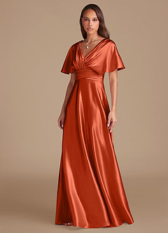 Azazie Pamela Brautjungfernkleider A-Linie Plissee Metallischer Satin Kleid Paprika image6