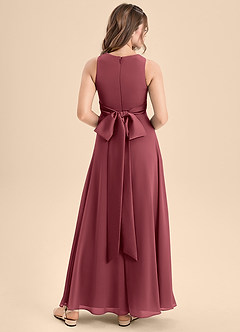 Azazie Lilenne Junior Vestido de Merlot de Gasa de Corte En A con Lazo image2