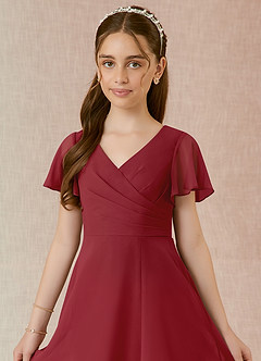 Azazie Induh Junior Vestido Romã de Chiffon de Linha A com Ruched image4