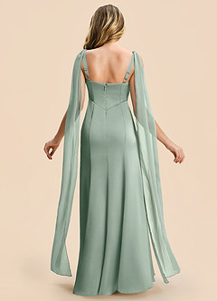 Azazie Chelsea Junior Agave Sheath Pleated Stretch Satin Dress image2