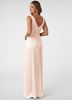 Azazie Tanicia Bridesmaid Dresses Blushing Pink A-Line V-Neck Pleated Mesh Dress image4