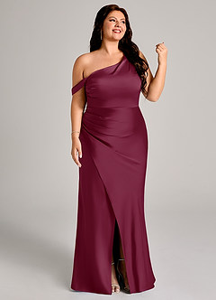 Azazie Madelyn Bridesmaid Dresses Mulberry Mermaid One Shoulder Stretch Satin Convertible Dress image13