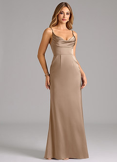 Azazie Aimee Bridesmaid Dresses Taupe A-Line Sweetheart Neckline Stretch Satin Dress image3