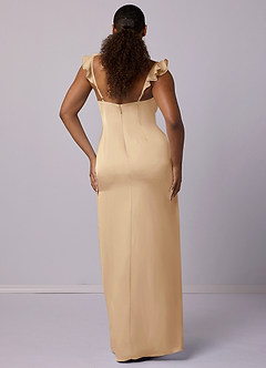 Barbie ♥ Azazie Jurken voor bruidsmeisjes Jurk van Stretch Satijn met Kolom Champagne image7