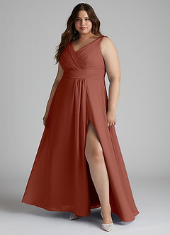 Azazie Karina Bridesmaid Dresses Auburn A-Line Pleated Chiffon Dress image6
