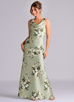 Azazie Rylina Vestidos de damas de honor Vestido de Enredaderas Florales de Satén Elástico de Corte Sirena image5