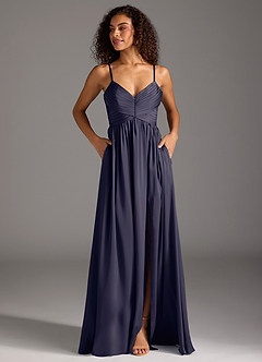 Azazie Alia Bridesmaid Dresses Stormy A-Line Pleated Stretch Satin Dress image7