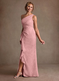 Azazie Galinda Final Sale Dusty Rose Sheath One Shoulder Floral Jacquard Dress image4