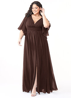 Azazie Temeka Brautjungfernkleider A-Linie Gestreift Chiffon Kleid Ganache image7