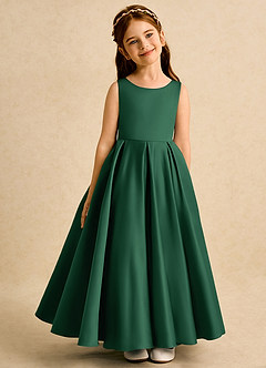 Azazie Pepper vestidos de niña de las flores Vestido de Verde Oscuro de Satin Mate de Corte En A con Plisado image2