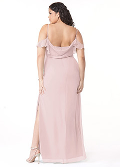 Azazie Emeralda Bridesmaid Dresses Blushing Pink Sheath Off the Shoulder Chiffon Dress image8