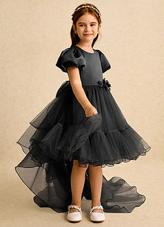 Azazie Cocoa Abiti da Ragazza di Fiori Abito Principessa in Tulle Plissettato Nero image8