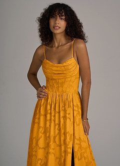 Azazie Lettie Robes de demoiselle d'honneur Robe Trapèze en Blumen-Burnout Corset Caramel écossais image2