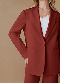 front Amelia Terracotta Refined Weave Performance Oversized Blazer