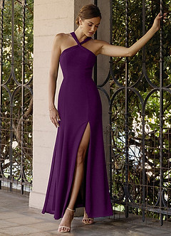 Azazie Rue Abiti da Damigella Abito A-Line in Chiffon con Scollo Halter Uva image2