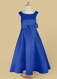 Azazie Lindy vestidos de niña de las flores Vestido de Azul Real de Satin Mate de Corte En A con Plisado image13