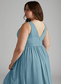 Azazie Yetta Maternity Bridesmaid Dresses A-Line V-Neck Gathered Chiffon Floor-Length Dress image12