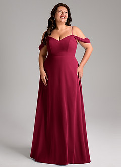 Azazie Marley Bridesmaid Dresses Burgundy A-Line Off the Shoulder Chiffon Convertible Dress image13