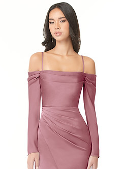Azazie Hallie Bridesmaid Dresses Vintage Mauve Mermaid Off-The-Shoulder Long Sleeve Stretch Satin Convertible Dress image2