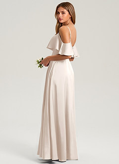 Azazie Jean Bridesmaid Dresses White Alabaster A-Line Off the Shoulder Stretch Satin Dress image4