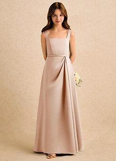 Azazie Emiko Girls Formal Abiti da Ragazza di Fiori Abito A-Line in Raso Opaco Plissettato Rosa Inglese image3