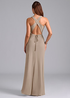 Azazie Evadne Bridesmaid Dresses Taupe Sheath Pleated Chiffon Dress image7