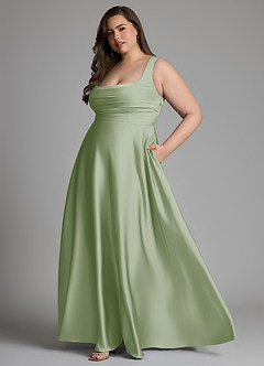 Azazie Azaria Vestidos de madrinha de casamento Vestido Dusty Sage de Cetim elástico de Linha A com Corpete image10