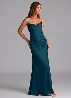 Azazie Claudelle Suknie dla druhen Syrena Bez ramiączek Satyna elastyczna Do ziemi Sukienka image4