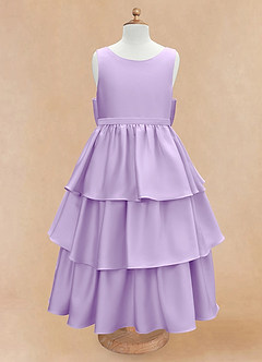 Azazie Margie Blumenmädchenkleider A-Linie Schleifen Stretch-Satin Kleid Flieder image4