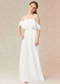 Azazie Tink A-Line Ruched Chiffon Floor-Length Junior Bridesmaid Dress image3