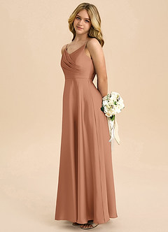 Azazie Bug Junior Robe Trapèze en Satin extensible Plissée Bronze image7