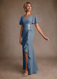 Azazie Suffolk Mère de la mariée Robes Robe Trapèze en Mousseline de soie Plissée Violet Crépusculaire image2