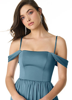 Azazie Morana Final Sale Bermuda A-Line Off the Shoulder Stretch Satin Convertible Dress image6
