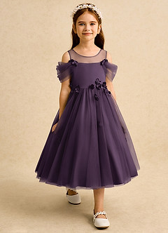 Azazie Juni Flower Girl Dresses Plum Ball-Gown Pleated Tulle Dress image7