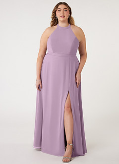 Azazie Clarice Bridesmaid Dresses Wisteria A-Line Halter Chiffon Dress image8