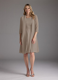 Azazie Shirley Mother of the Bride Dresses Taupe A-Line Scoop Pleated Chiffon Dress image1