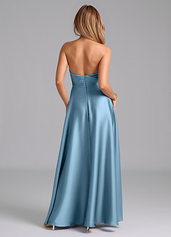 Azazie Tessie Bridesmaid Dresses Steel Blue A-Line Pleated Stretch Satin Dress image2