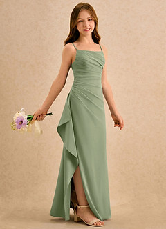 Azazie Cannoli Girls Formal Abiti da Ragazza di Fiori Abito A-Line in Chiffon Plissettato Pistacchio image1